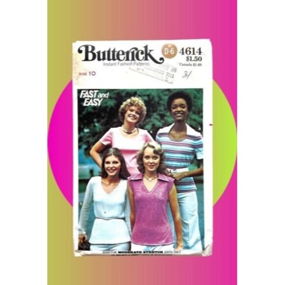 Butterick 4614 Fitted T-Shirts Pattern UNCUT Women's for Sewing Bust 32.5" 1970s - Picture 6 of 6